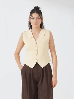 Depano - Butter Yellow Buttoned Vest Top