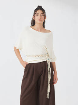 Depano - Ivory Drape Top with Belt