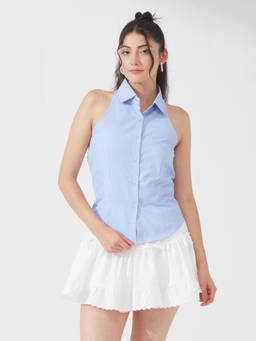 Depano - Blue Pinstripe Halter Shirt