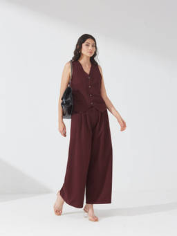 Depano - Maroon Buttoned Waistcoat Co-Ord