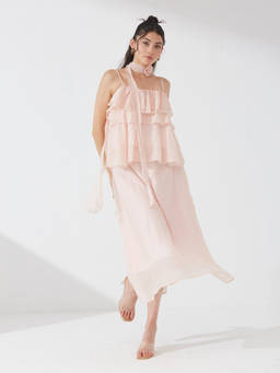 Depano - Peach Ruffle Tiered Co-Ord Set