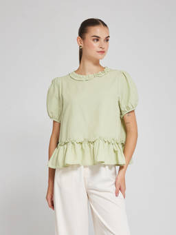 Depano - Pastel Green Puff Sleeve Frill Top