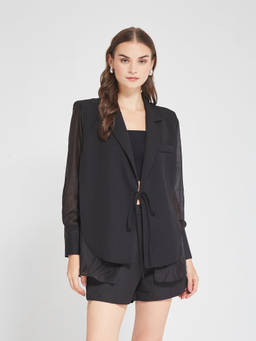 Depano - Black Sheer Organza Blazer with Short