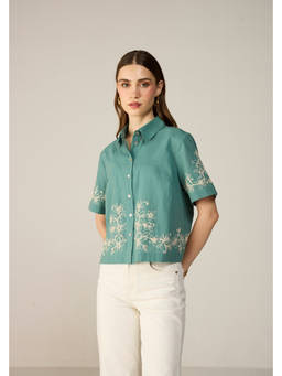 Calling June - Teal Malibu Crop Shirt