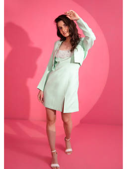 Mani Bhatia - Green Jeweled Neck Dress With Short Jacket