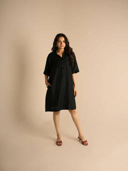 ETAR - Outline Black Linen Dress