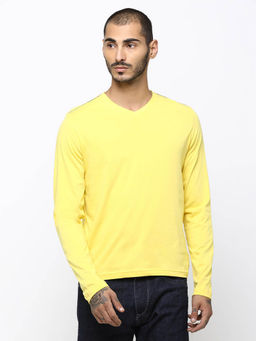 Huetrap - Mens Yellow Full Sleeves V Neck T-shirt
