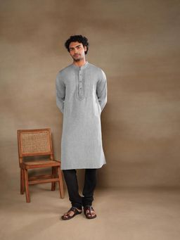 Fabindia - Grey Cotton Chikankari Long Kurta