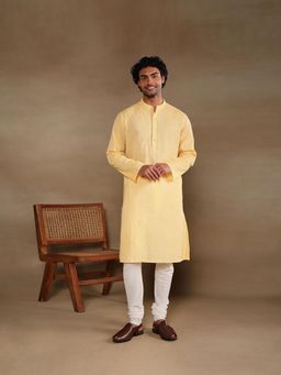 Fabindia - Yellow Cotton Chikankari Long Kurta