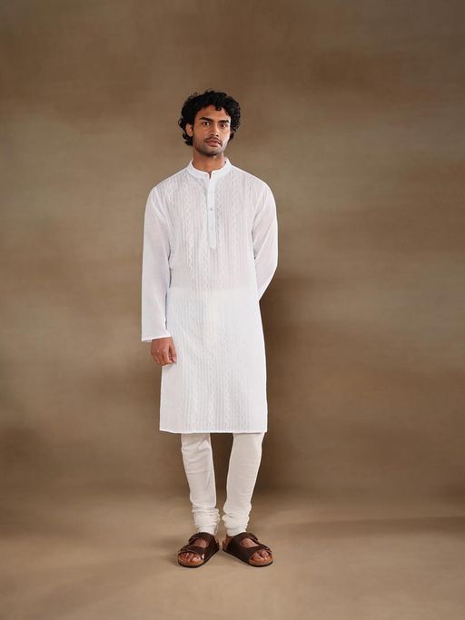 Fabindia White Cotton Chikankari Long Kurta