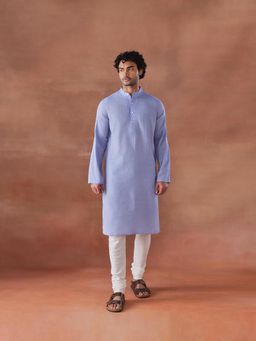 Fabindia - Blue Cotton Chikankari Slim Fit Long Kurta