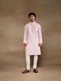 Fabindia - Pink Cotton Chikankari Slim Fit Long Kurta