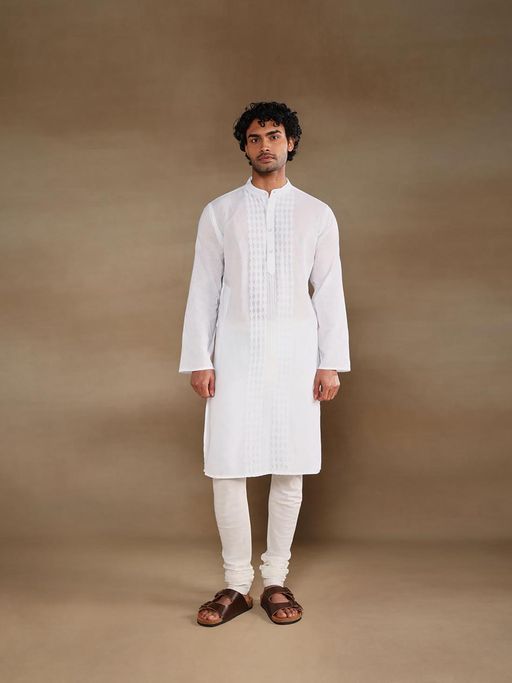 Fabindia White Cotton Chikankari Slim Fit Long Kurta