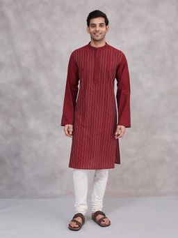 Fabindia - Maroon Cotton Stitch Line Long Kurta