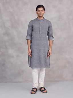 Fabindia - Grey Cotton Dobby Long Kurta