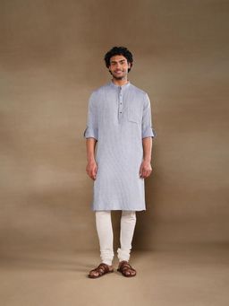Fabindia - Blue Cotton Dobby Long Kurta