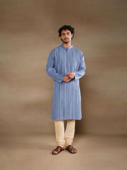 Fabindia - Blue Cotton Blend Stripe Long Kurta