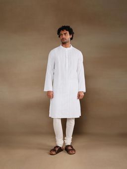 Fabindia - White Cotton Stripe Long Kurta