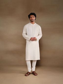 Fabindia - Beige Linen Check Long Kurta