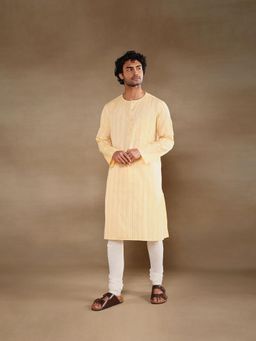 Fabindia - Yellow Cotton Stripe Long Kurta