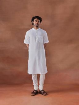 Fabindia - White Cotton Stripe Long Kurta