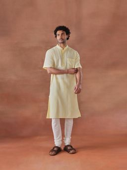 Fabindia - Yellow Cotton Stripe Long Kurta
