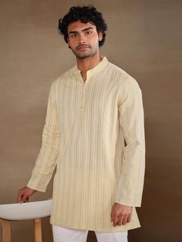 Fabindia - Yellow Cotton Stripe Short Kurta