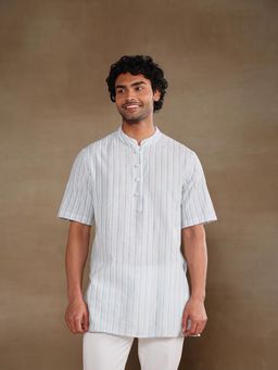Fabindia - Blue Cotton Stripe Short Kurta