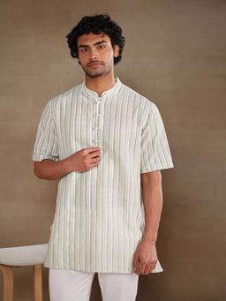 Fabindia - Green Cotton Stripe Short Kurta