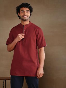 Fabindia - Maroon Cotton Dobby Short Kurta