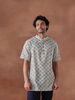 Fabindia - Grey Cotton Hand Block Printed Short Kurta