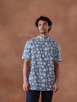 Fabindia - Blue Cotton Dabu Printed Short Kurta