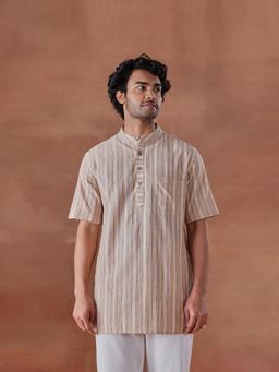 Fabindia - Beige Cotton Stripe Short Kurta