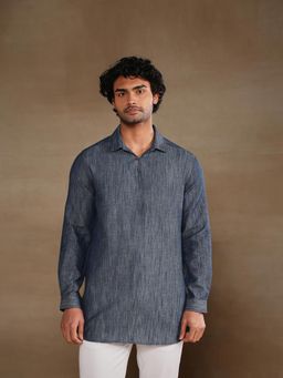 Fabindia - Blue Cotton Slim Fit Short Kurta