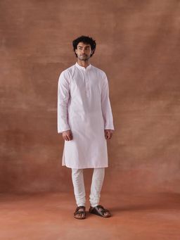 Fabindia - Pink Cotton Stripe Slim Fit Long Kurta