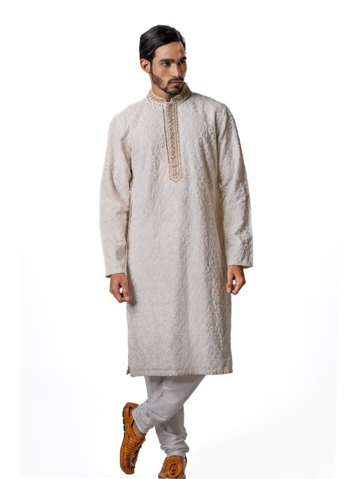 Krishna Mehta Off White Embroidered Kurta (Set of 2)