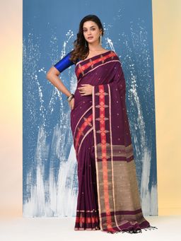 CHARUKRITI - Purple Ethnic Motifs Cotton Handspan Saree with Unstitched Blouse