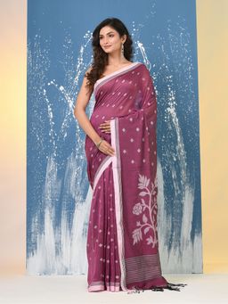 CHARUKRITI - Pink Geometric Motifs Cotton Saree with Unstitched Blouse