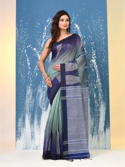 CHARUKRITI - Teal Woven Cotton Handspan Saree with Unstitched Blouse