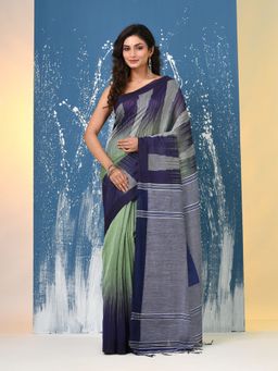 CHARUKRITI - Pistachio Green Woven Cotton Handspan Saree with Unstitched Blouse