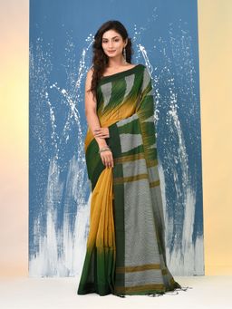 CHARUKRITI - Mustard Woven Cotton Handspan Saree with Unstitched Blouse