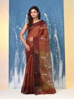 CHARUKRITI - Maroon Stripes Tissue Saree with Unstitched Blouse