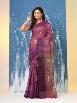 CHARUKRITI - Purple Stripes Tissue Saree with Unstitched Blouse