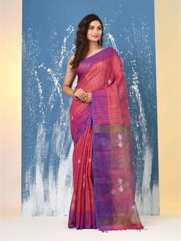 CHARUKRITI - Pink Stripes Tissue Saree with Unstitched Blouse