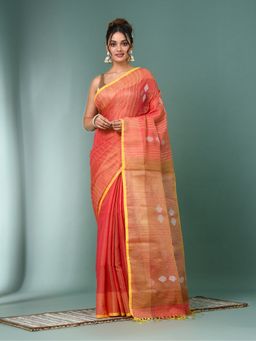 CHARUKRITI - Pink Stripes Tissue Saree with Unstitched Blouse