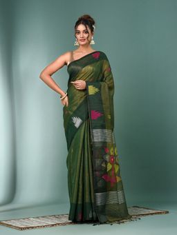 CHARUKRITI - Green Texture Design Tissue Saree with Unstitched Blouse