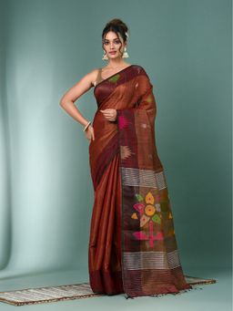 CHARUKRITI - Maroon Texture Design Tissue Saree with Unstitched Blouse