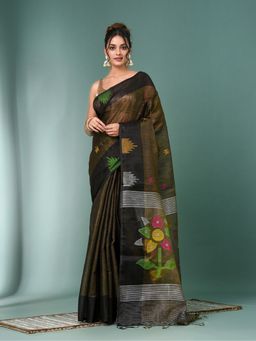 CHARUKRITI - Black Texture Design Tissue Saree with Unstitched Blouse