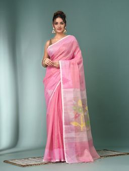 CHARUKRITI - Pink Texture Design Tissue Saree with Unstitched Blouse