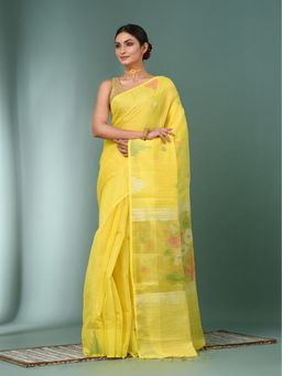 CHARUKRITI - Yellow Texture Design Tissue Saree with Unstitched Blouse